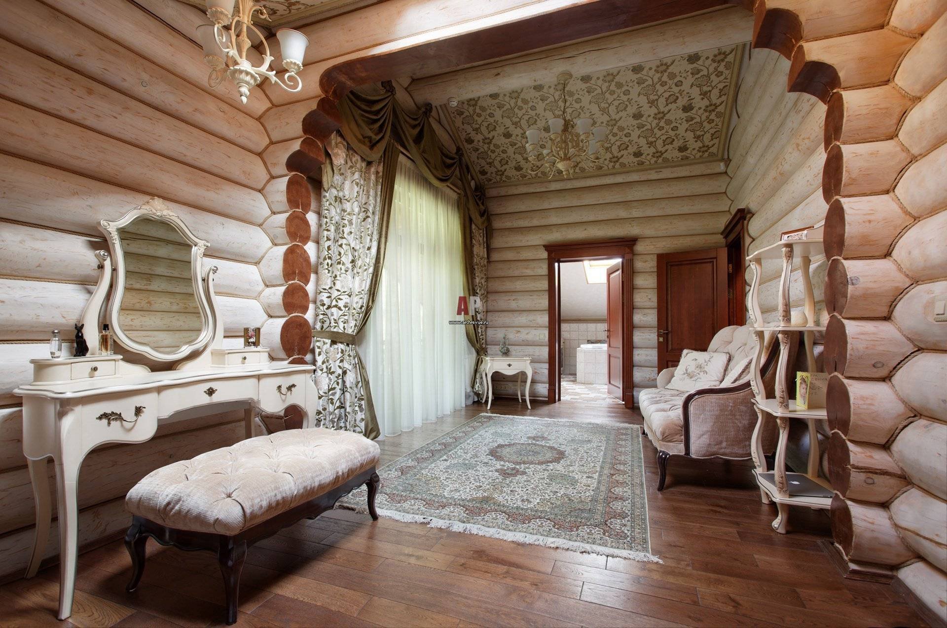 Дом из оцилиндрованного бревна интерьер стиль Кантри