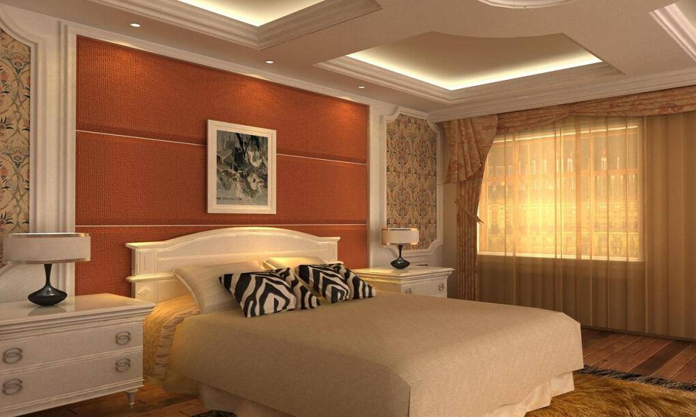 Потолки из гипсокартона - фото для спальни: дизайн с подсветкой над кроватью