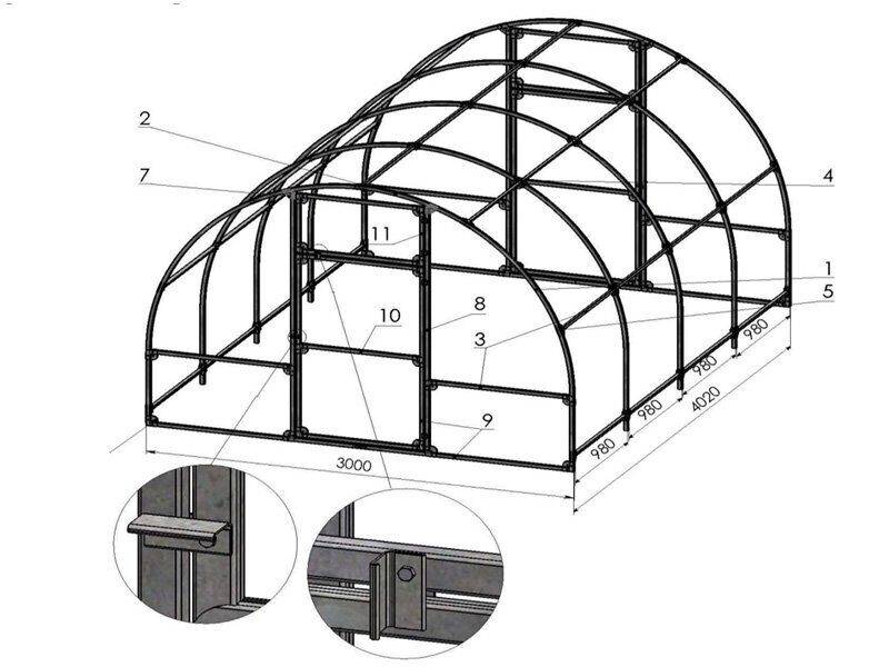 Каркас теплицы 3х6 чертежи