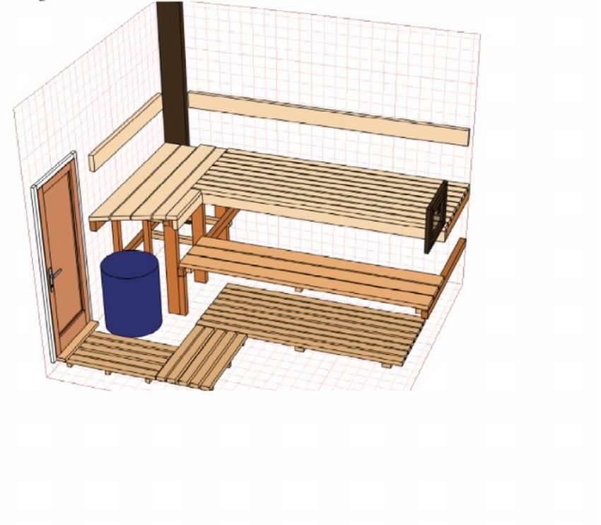 Полок в бане угловой г образный чертеж