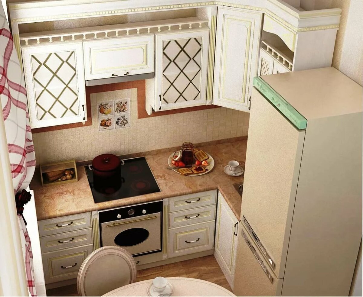 маленькие угловые кухни для маленькой кухни с холодильником
