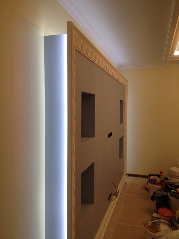 Ниша для светодиодной ленты из гипсокартона: подсветка потолка, стен и короба для штор
