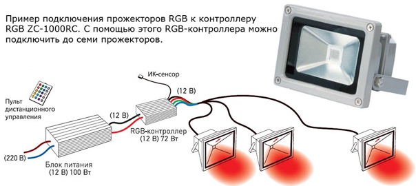 Схема подключения светодиодного прожектора к сети 220 через выключатель