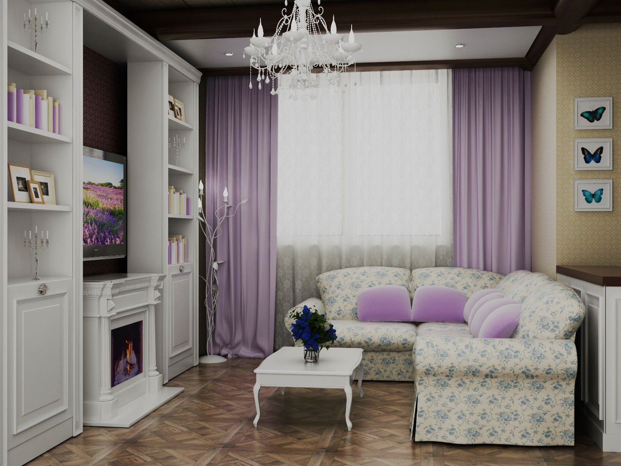 Сиреневые шторы в спальне (34 фото): занавески и вуали