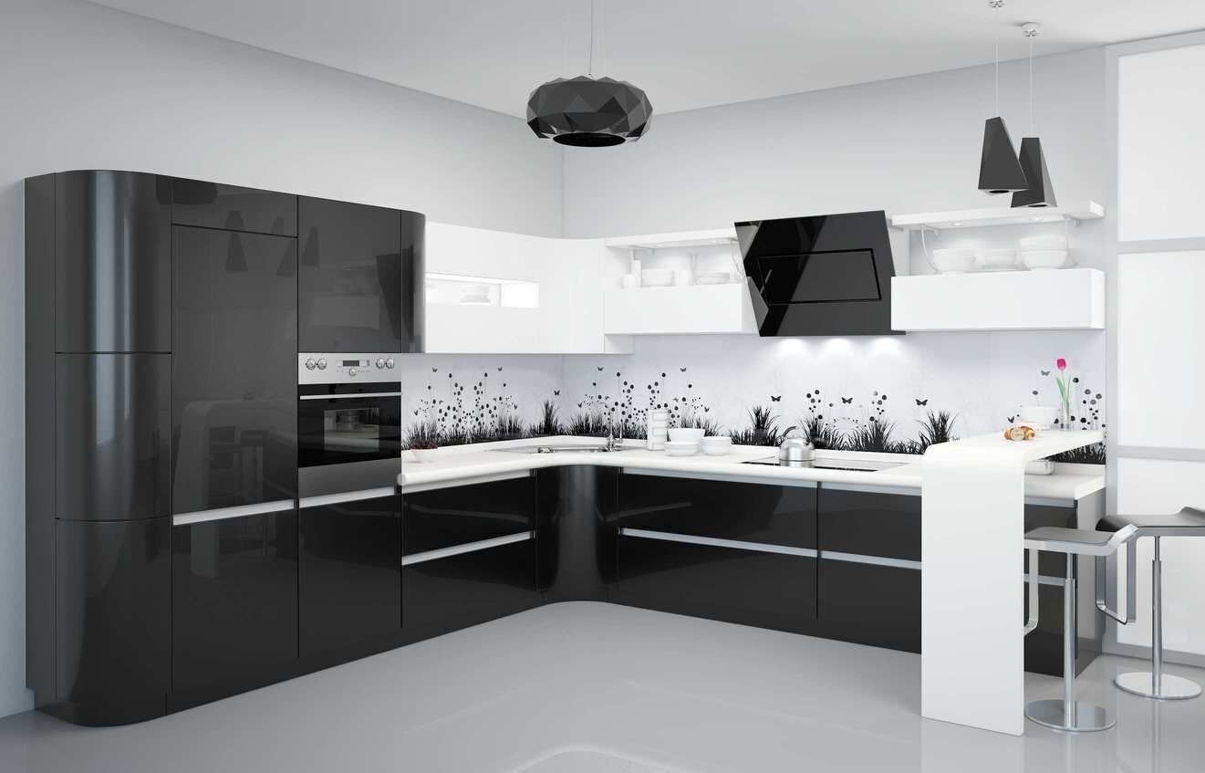 кухни угловые дизайн современные белый с сочетанием черного