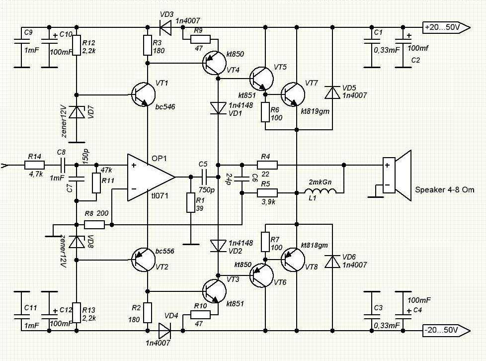 Разбор схемы усилителя мощности