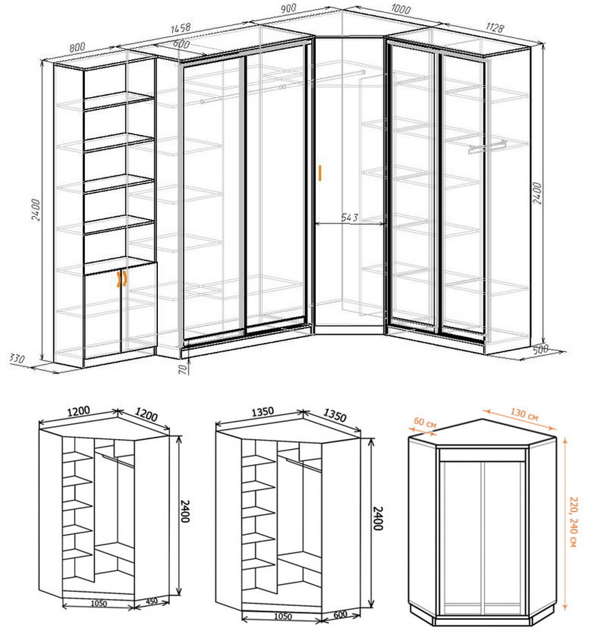 Угловой шкаф размеры и чертежи в прихожую