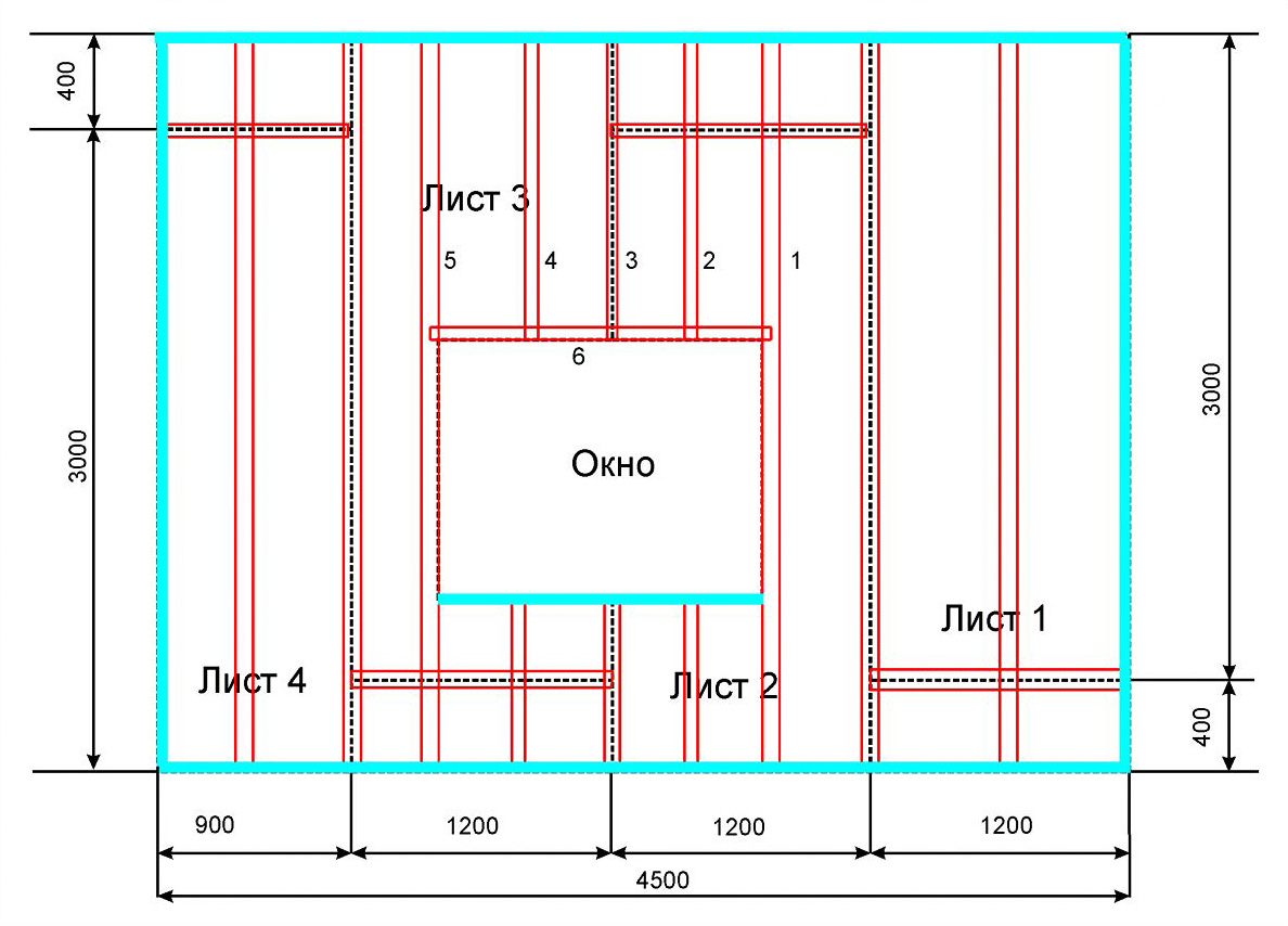 Схема каркаса для гипсокартона на стену