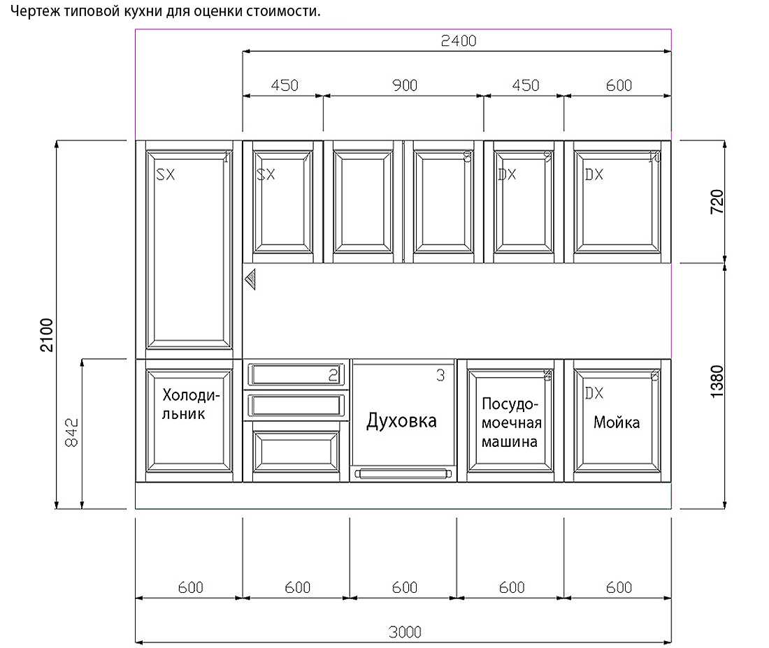 Размеры кухонных шкафов чертежи стандарт