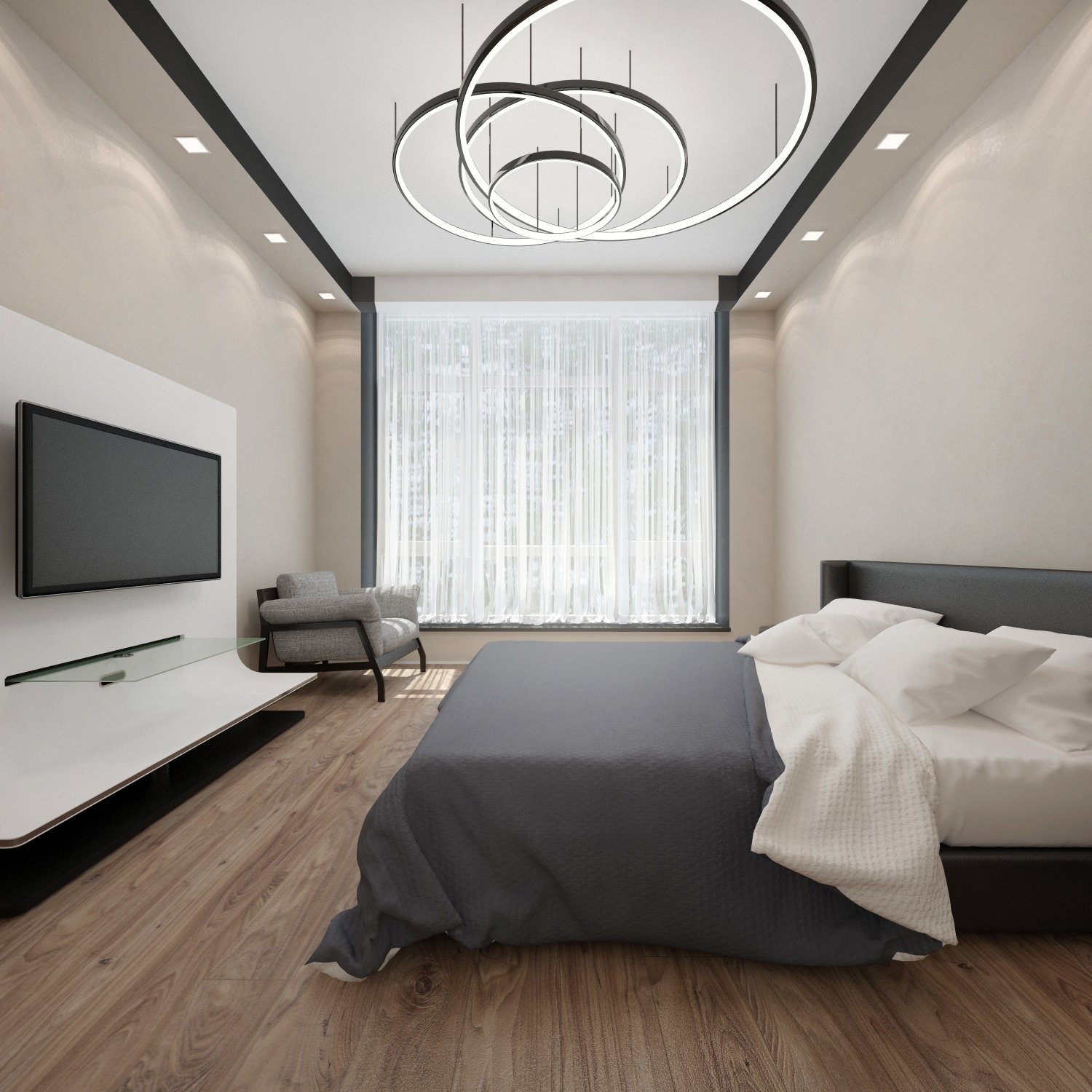 Натяжной потолок в спальне [80+ фото] — материалы, виды, цвета, варианты светильников