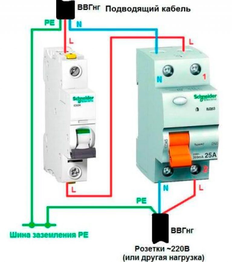 Схема подключения узо в однофазной сети без заземления в частном доме